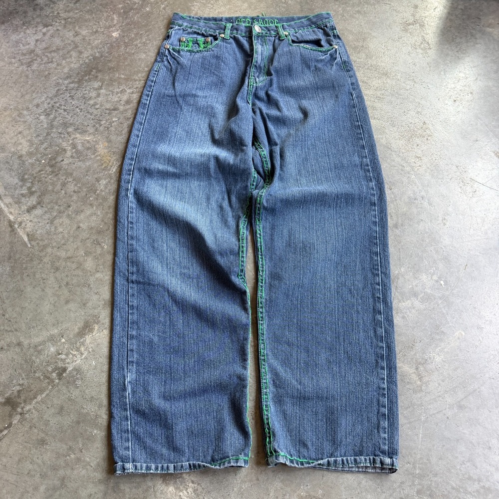 Vintage Y2K Baggy Wide Leg Old Skool Southpole Style Denim Skater Jeans 34x32